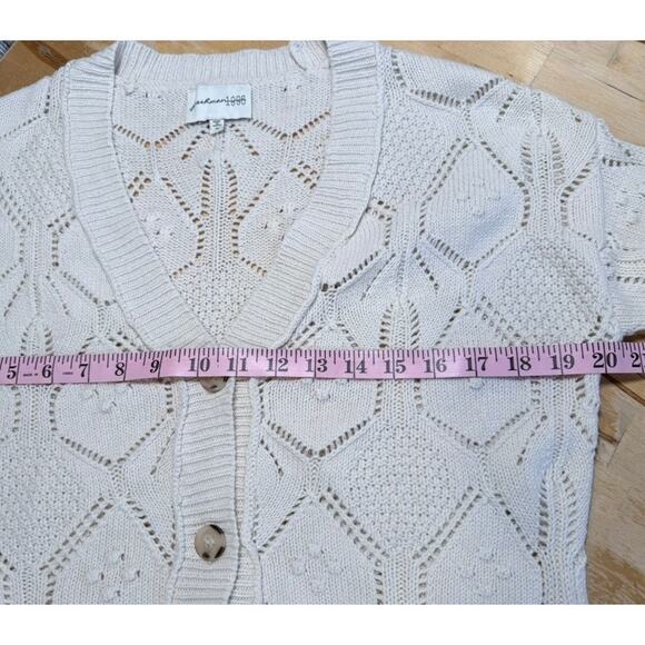 Freshman 1996 Scalloped Hem Cardigan Sz XS Oversized Cream Preppy Twee Coquette - Picture 4 of 6